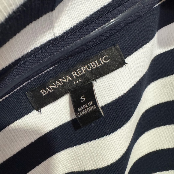 Banana Republic Off-Shoulder Cotton Ribbed Nautical Striped Top Navy White Sz S - Picture 7 of 13